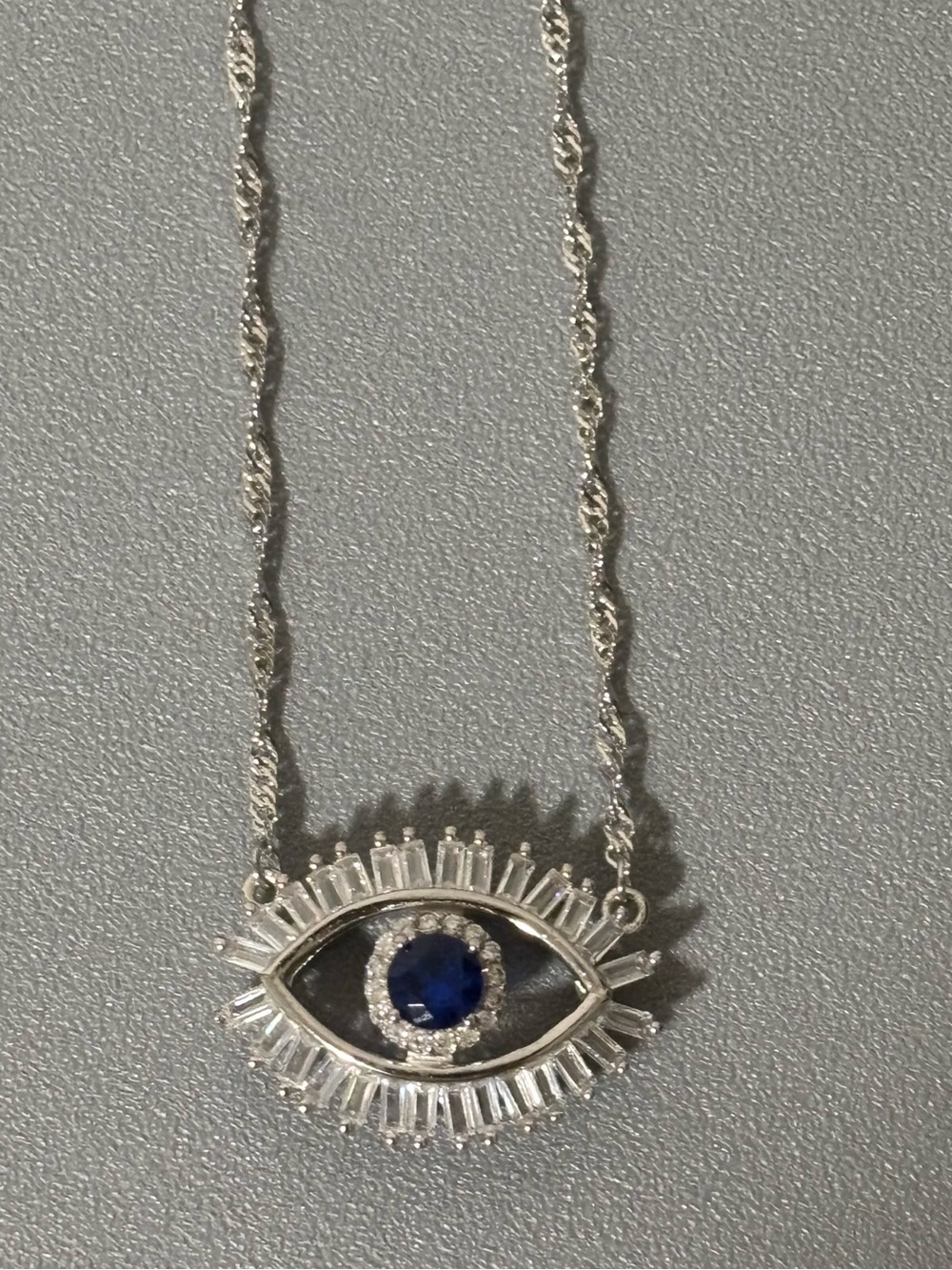 Sterling Silver Eye Pendant Necklace with Deep Blue Center